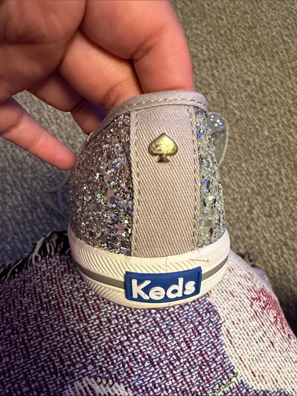 kate spade Silver Glitter Ribbon Lace-Up Sneakers